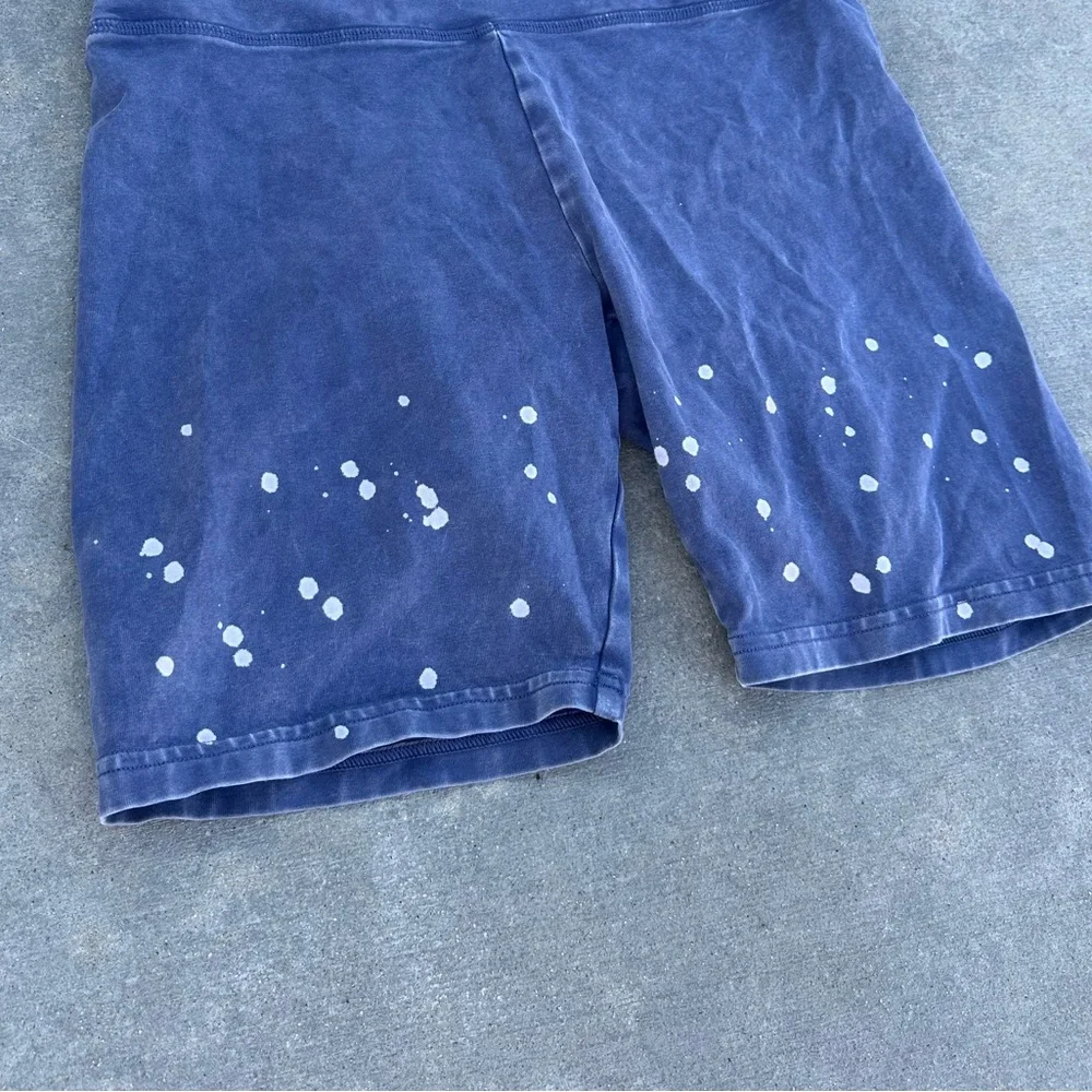 aerie offline acid wash bleach biker shorts workout gym loungewear aeo blue